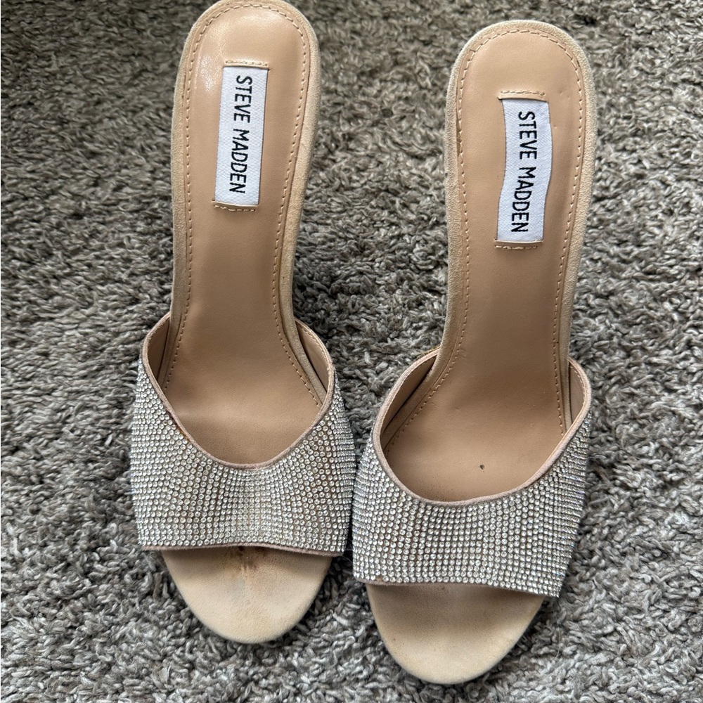 Steve Madden Tan Rhinestone Mules